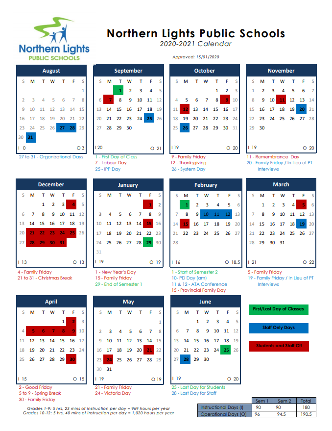 20202021 Approved Calendar Cold Lake Junior High